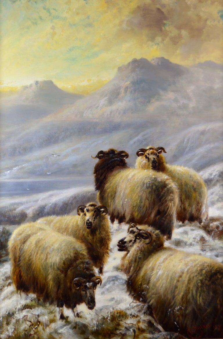 Robert Watson - Scottish landscape oil painting of sheep in the winter