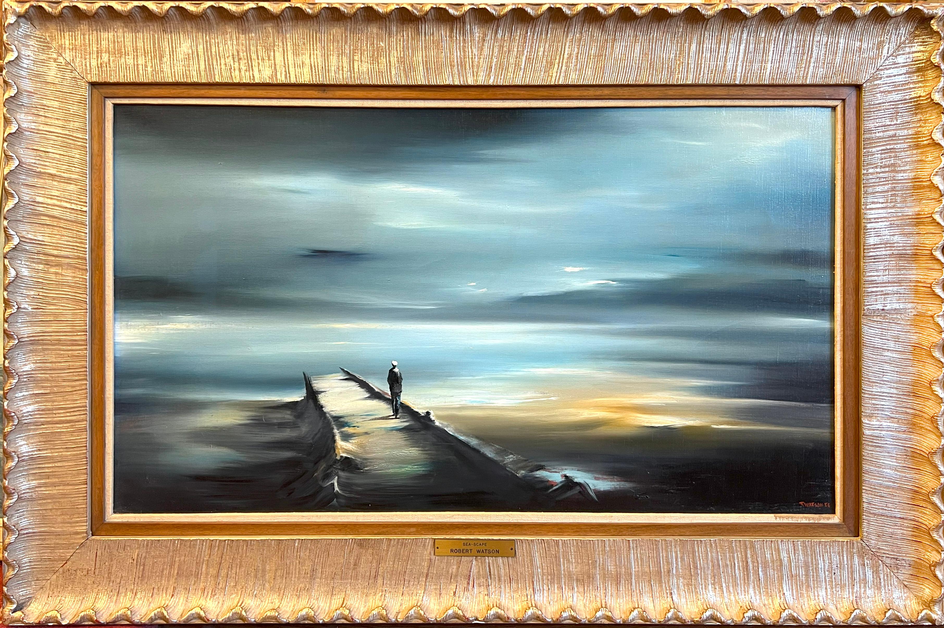 Robert Watson Landscape Painting -  Mid Century Seascape and Figural Original oil painting on Linen