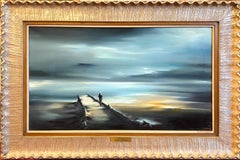 Retro  Mid Century Seascape and Figural Original oil painting on Linen