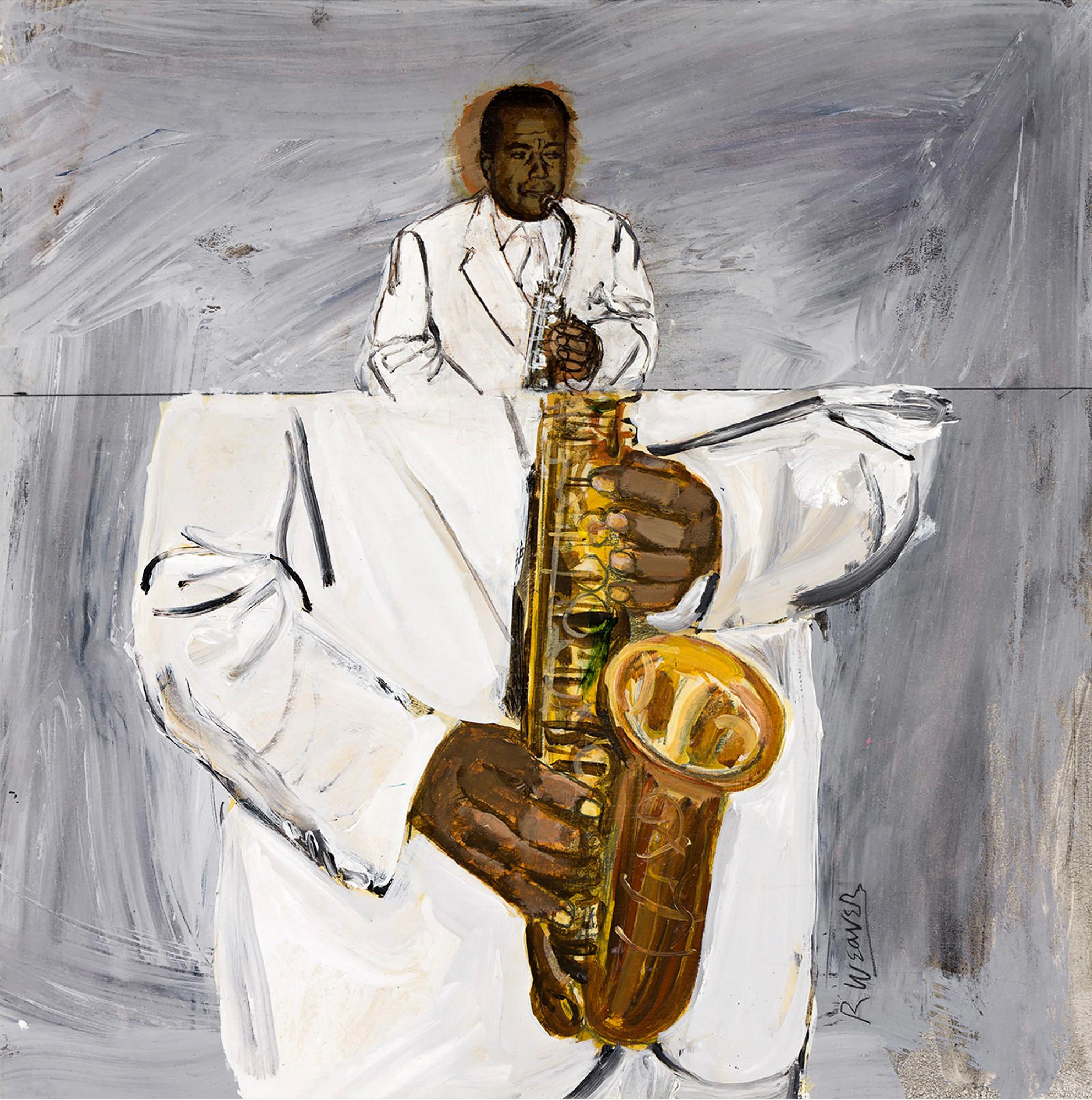 Figurative Painting Robert Weaver - Couverture d'album d'un Saxophone Jazz Musician Charlie Parker