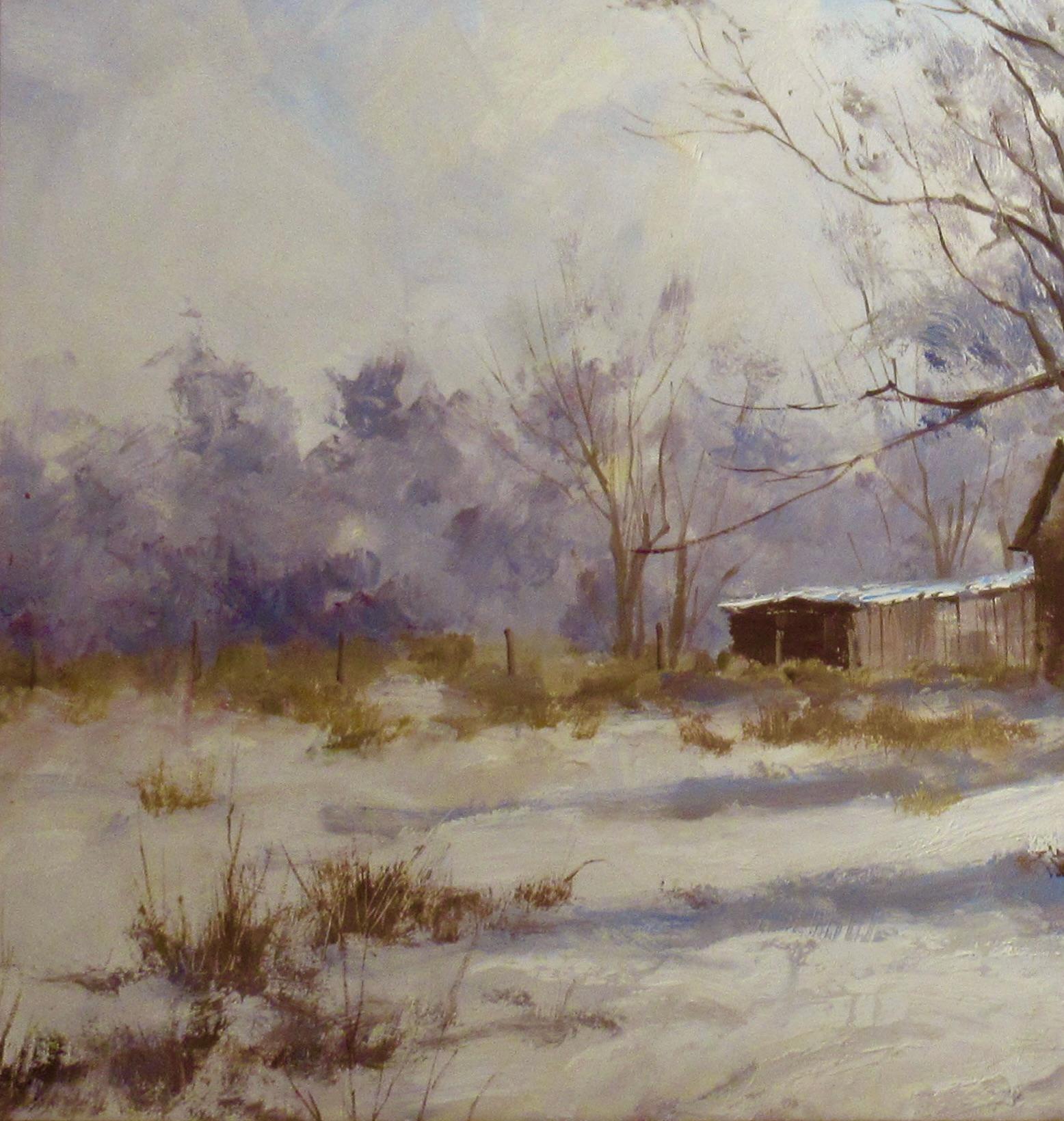 Landscape with Snow - American Impressionist Painting by Robert Wee