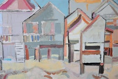 Pastel Toned Impressionist Beach Houses Abstract Landscape Painting