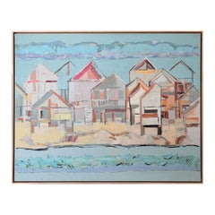 Pastel Toned Impressionist Beach Houses Abstract Landscape Painting
