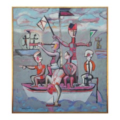 Cubist Cool Toned Abstract Picasso Style Boat at Sea Impressionist Landscape