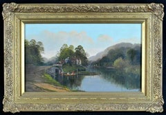 Boating on the Thames - 19th Century English Antique Landscape Painting