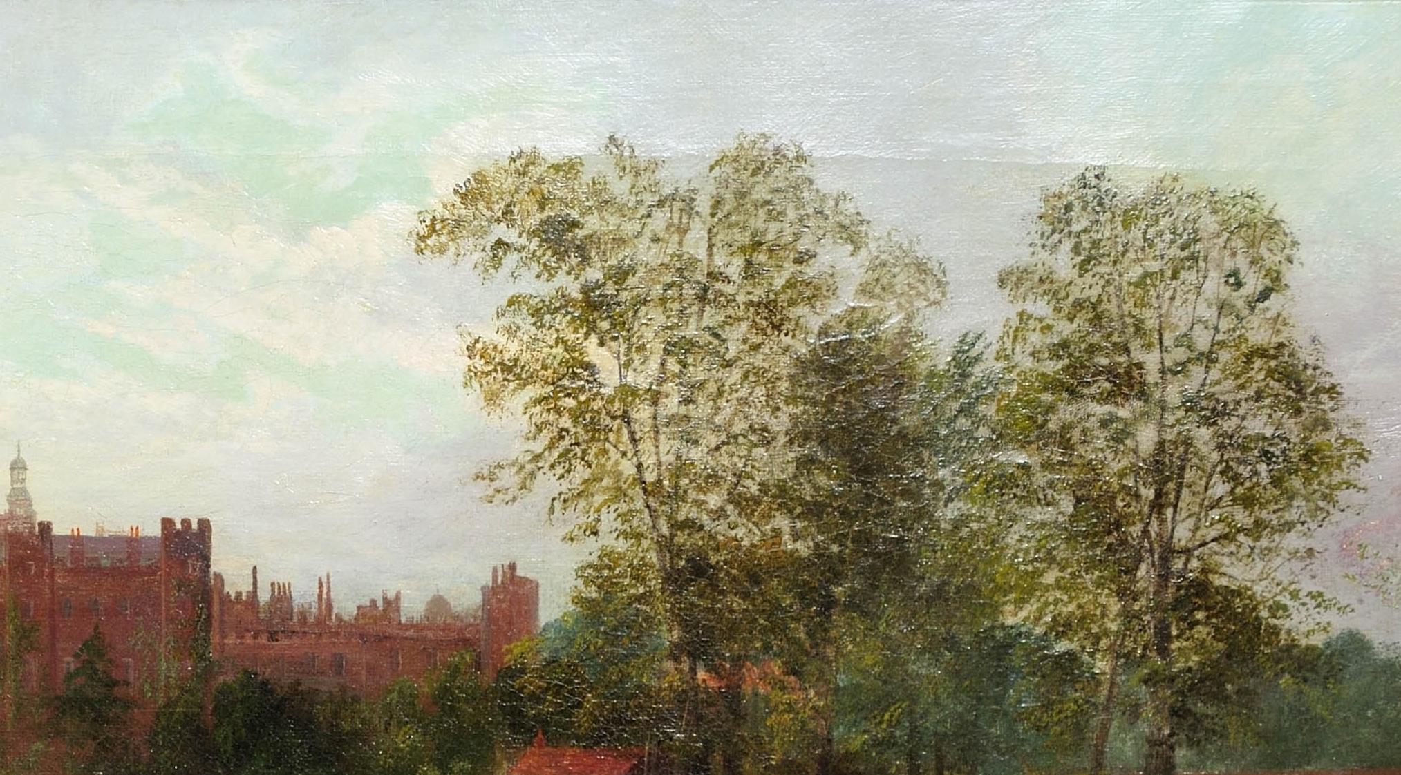 Eton College and Chapel and the Banks of the River Thames.Victorian Oil Painting 12