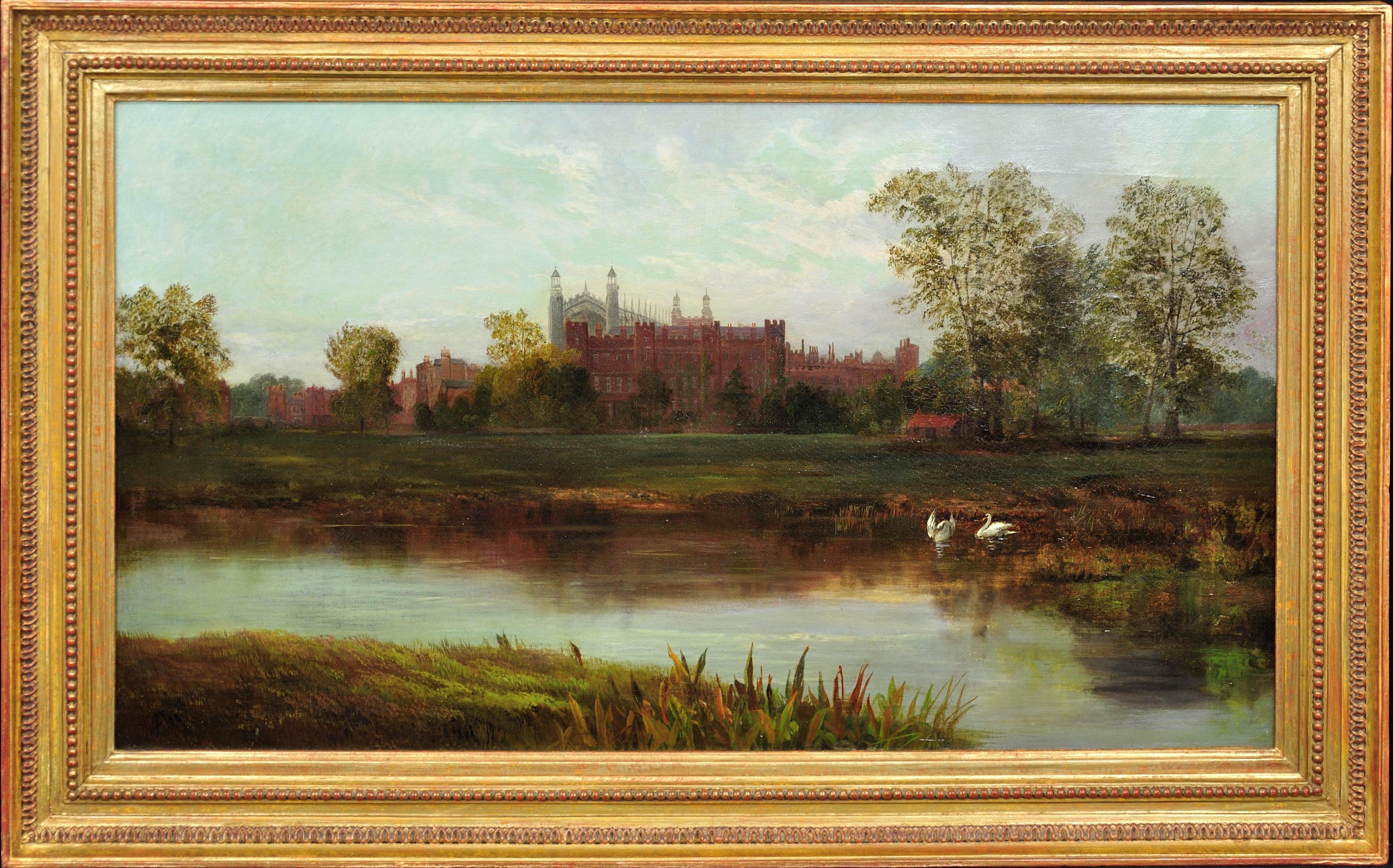 Robert Weir Allan Landscape Painting - Eton College and Chapel and the Banks of the River Thames.Victorian Oil Painting
