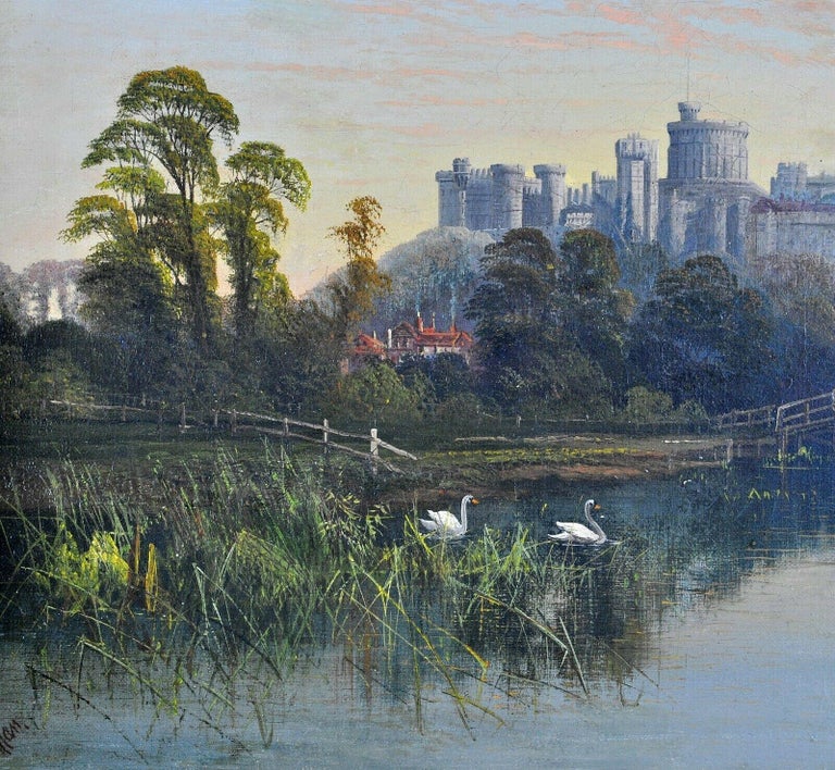 Windsor Castle from the Thames - 19th Century English Antique Landscape Painting For Sale 4