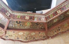 Robert Weiss Large Wood Frame Hand Painted Reverse Glass Wall Mirror