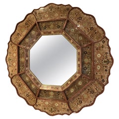 Robert Weiss Large Wood Frame Hand Painted Reverse Glass Wall Mirror