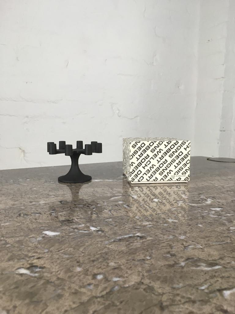 Robert Welch Brutalist Black Iron Taper Candelabra in Original Box, Signed In Good Condition In Melbourne, AU
