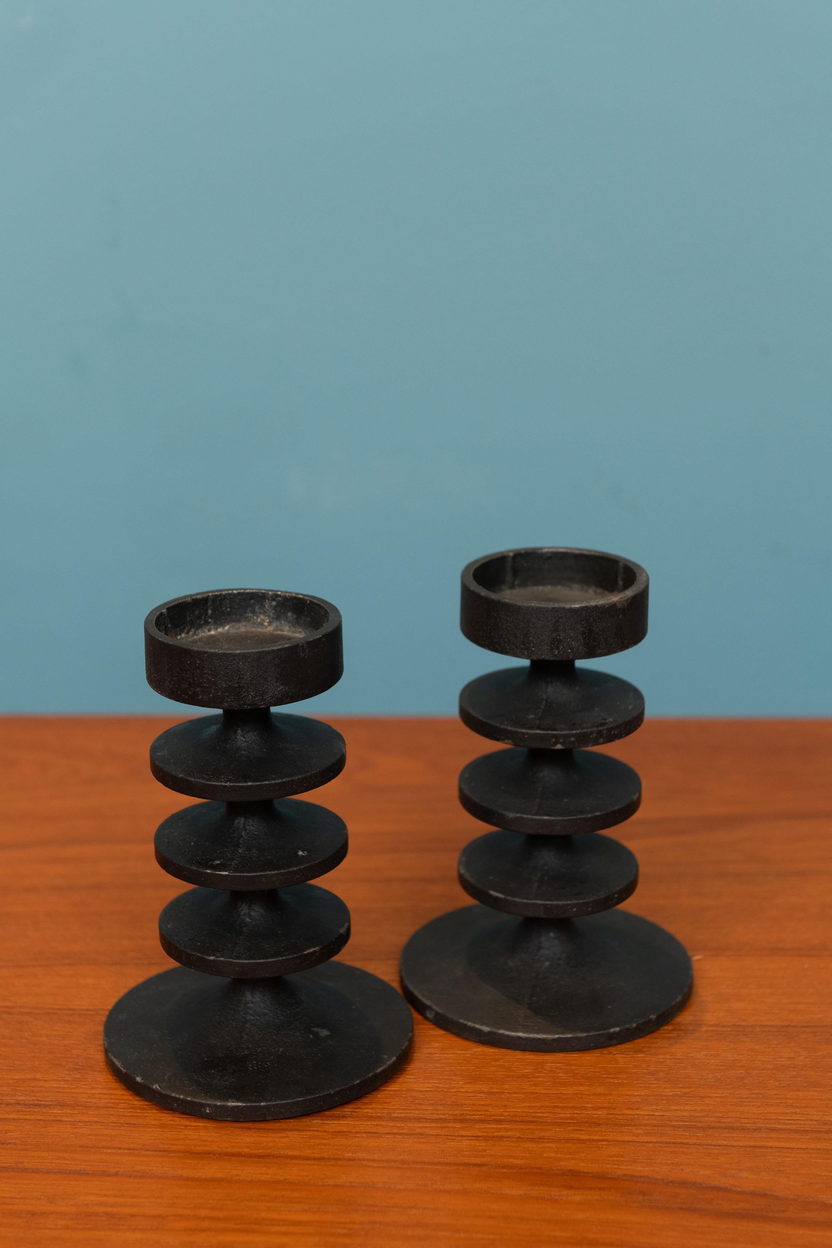 Vintage Robert Welch design brutalist  cast iron candlesticks for Hobart, U.K.
Interesting and collectible design, solid and well executed, signed.