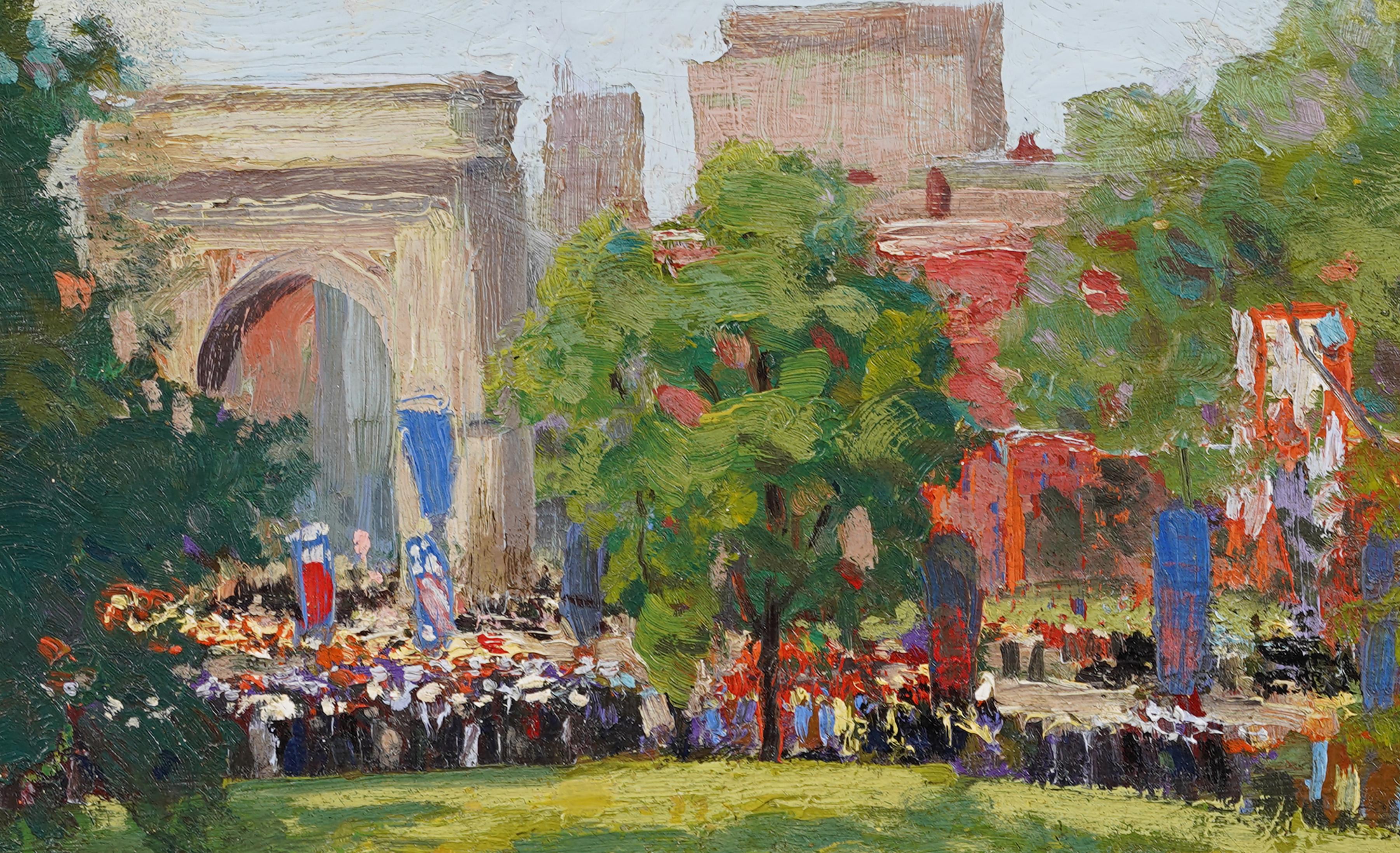 Antico dipinto ad olio impressionista americano con cornice di Washington Square Park NYC in vendita 1