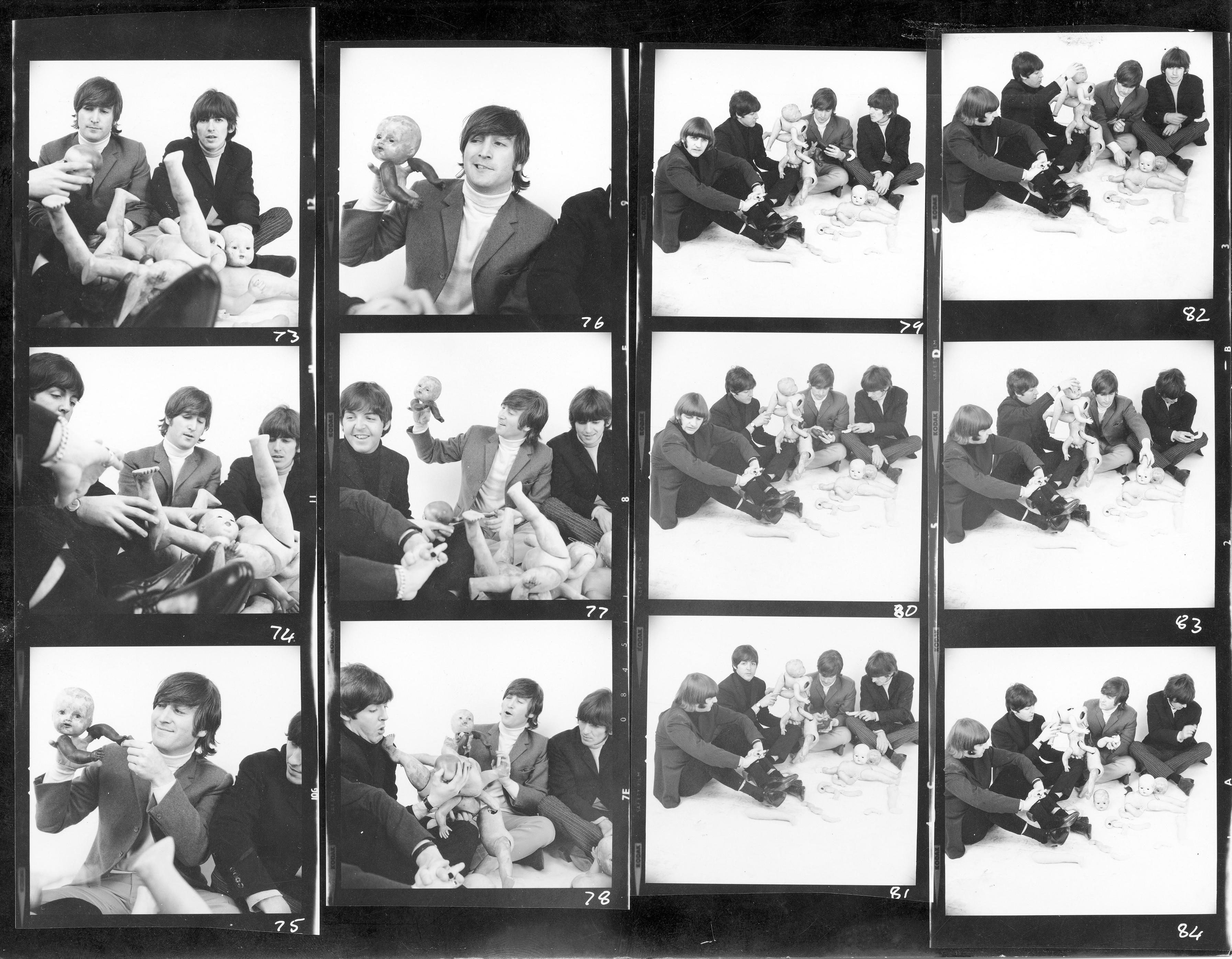 The Beatles "Dolls" contact sheet by Robert Whitaker from the photo session that ended up giving the band the controversial cover for the 1966 release "Yesterday and Today". 

On March 25, 1966, The Beatles visited 1 The Vale, Chelsea, London, a
