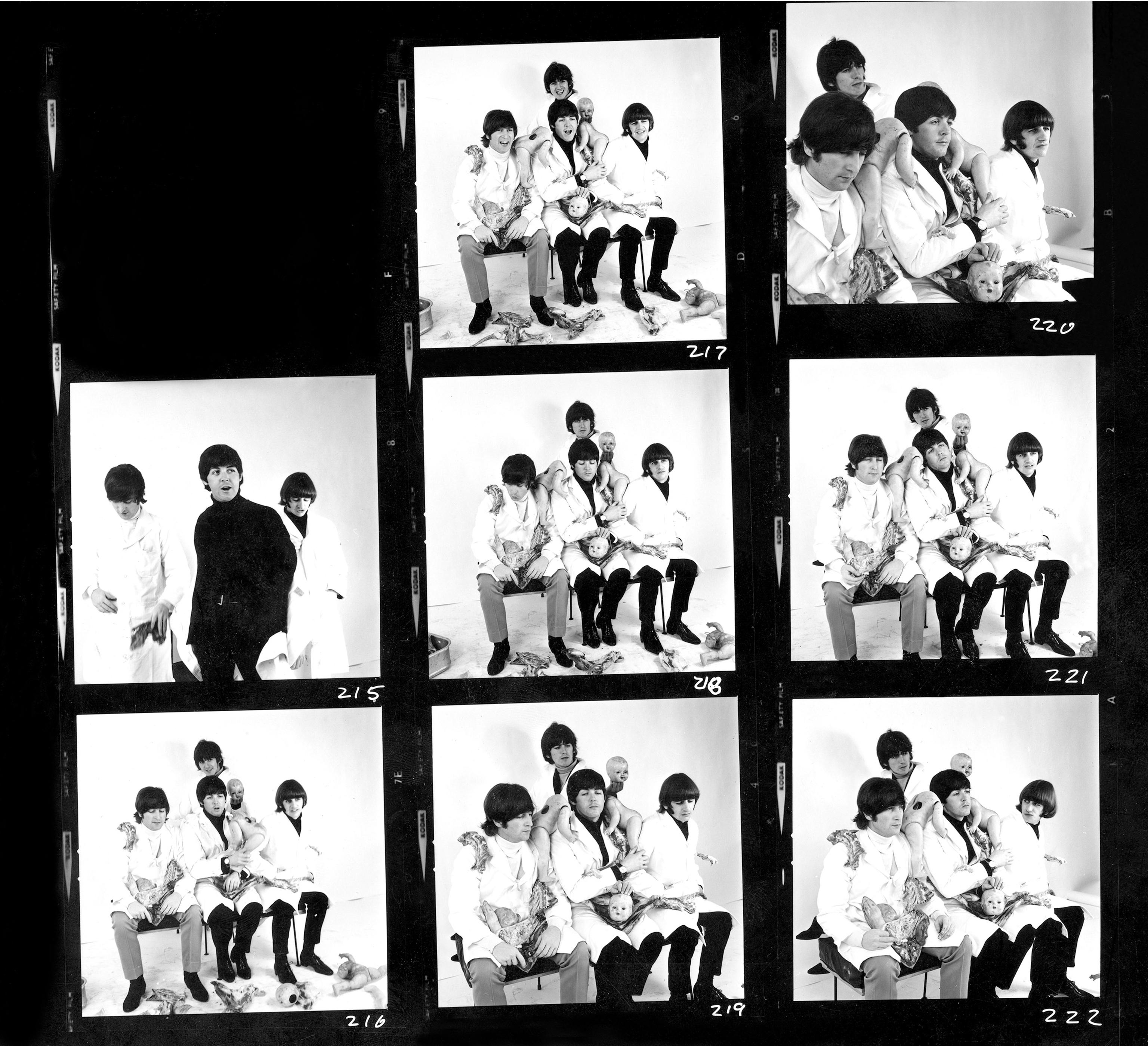  The Beatles contact sheet by Robert Whitaker from the photo session that ended up being the controversial cover for the 1966 release "Yesterday and Today". 

On March 25, 1966, The Beatles visited 1 The Vale, Chelsea, London, a top-floor studio