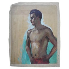 Vintage Robert Whitmore Double-Sided Oil Painting Male Against Green Background