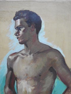 Robert Whitmore Double-Sided Oil Painting Male Against Green Background