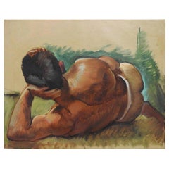 Vintage Robert Whitmore "Male at Rest" Oil Painting, Early 20th Century