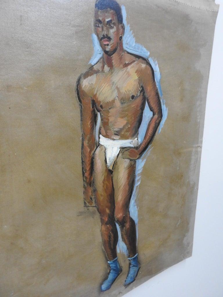 Folk Art Robert Whitmore Oil Painting of Male Model For Sale