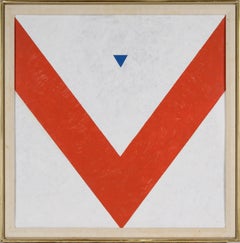 Arte geometrica originale ad olio Rosso su Bianco