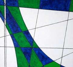 Composition géométrique abstraite en vert, bleu et blanc - Acrylique sur toile