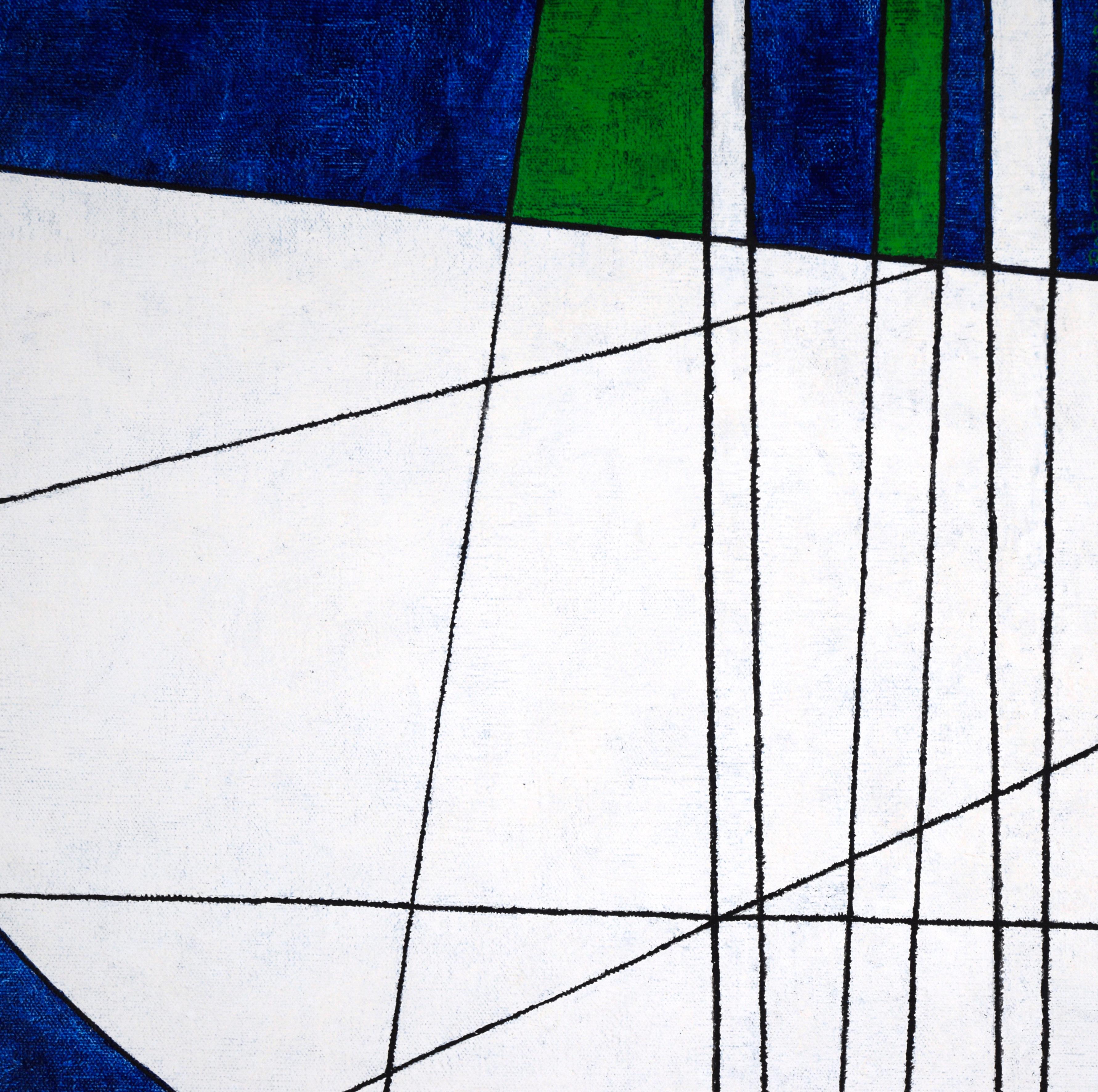 Composizione geometrica astratta in verde, blu e bianco - Acrilico su tela - Painting Contemporaneo di Robert William Hinds
