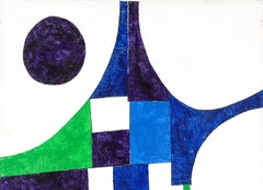 Abstrakte geometrische Komposition in Grün, Blau, Weiß und Lila