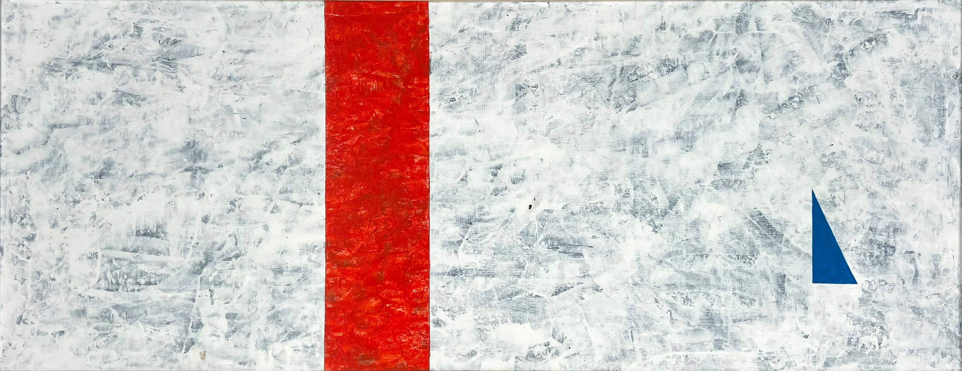 Abstrakte geometrische Komposition in Weiß, Rot und Blau Original Acryl auf Karton – Painting von Robert William Hinds