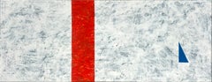 Composition géométrique abstraite blanche, rouge et bleue d'origine sur carton