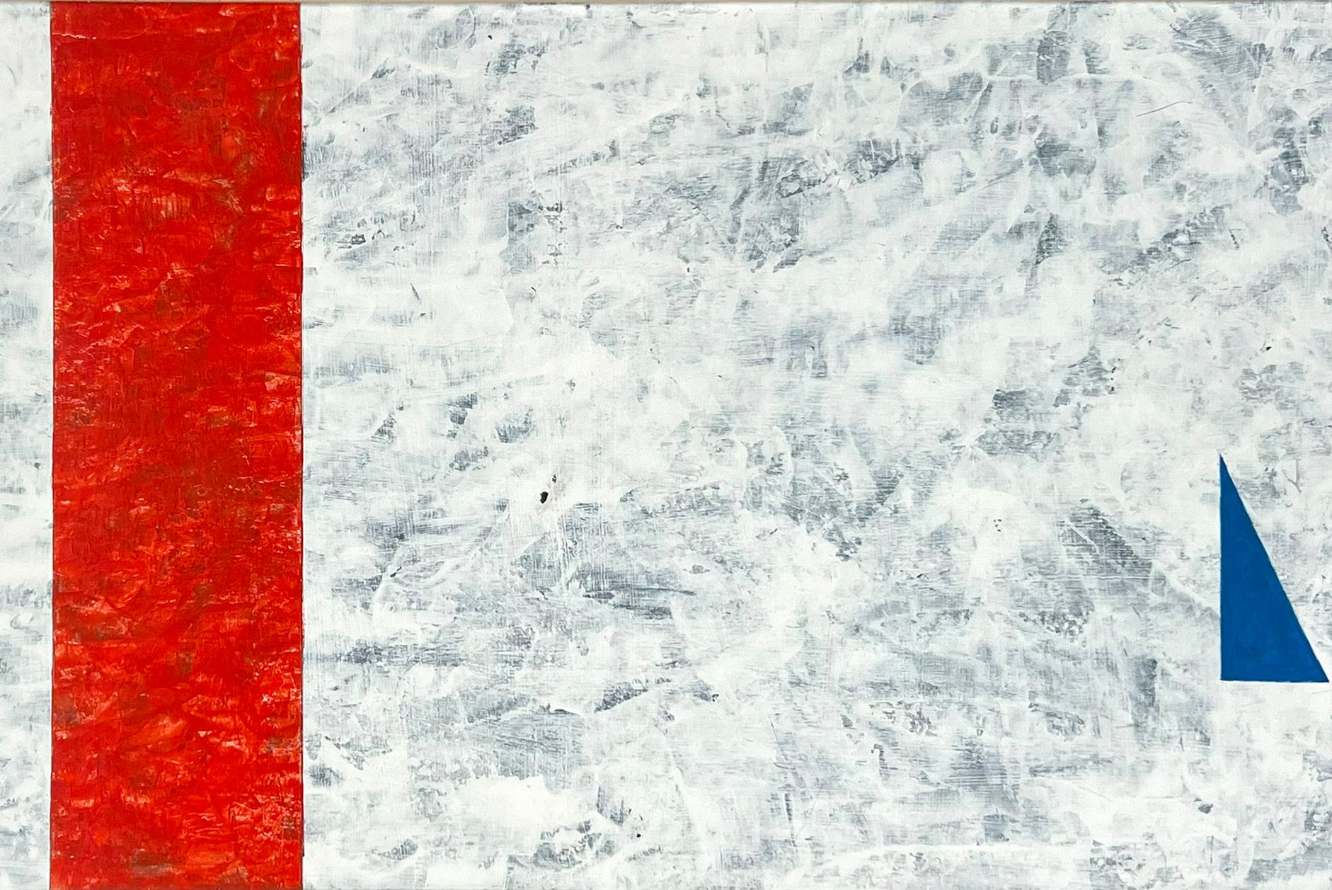 Abstrakte geometrische Komposition in Weiß, Rot und Blau Original Acryl auf Karton (Op-Art), Painting, von Robert William Hinds