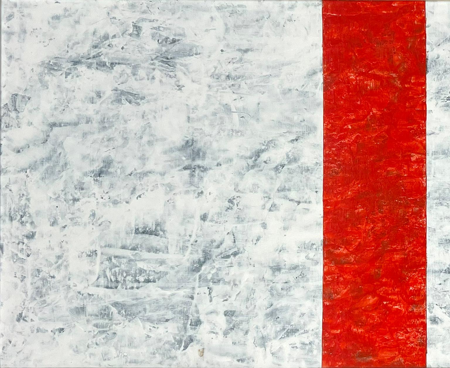 Abstrakte geometrische Komposition in Weiß, Rot und Blau Original Acryl auf Karton (Grau), Abstract Painting, von Robert William Hinds