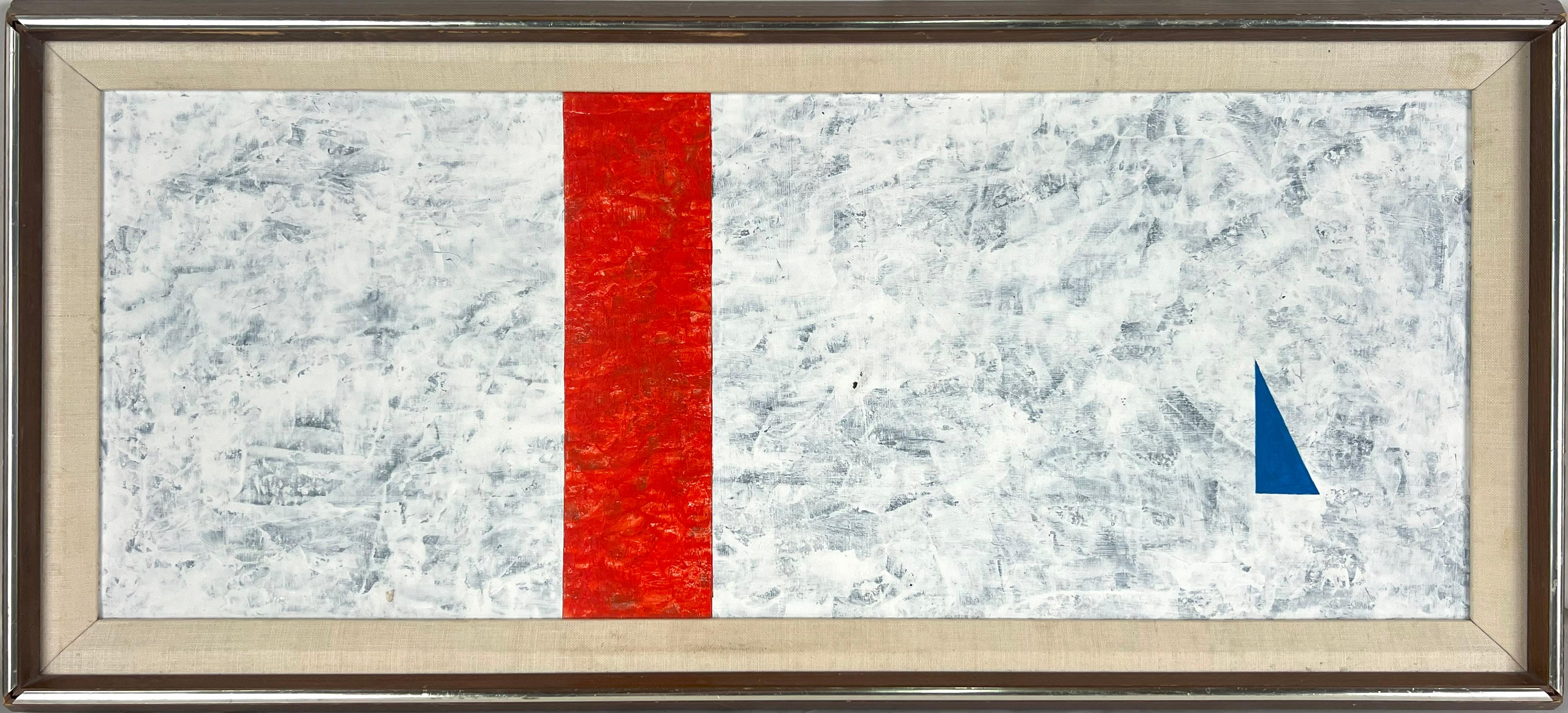 Abstract Geometric Composition in White, Red and Blue Original Acrylic on Board