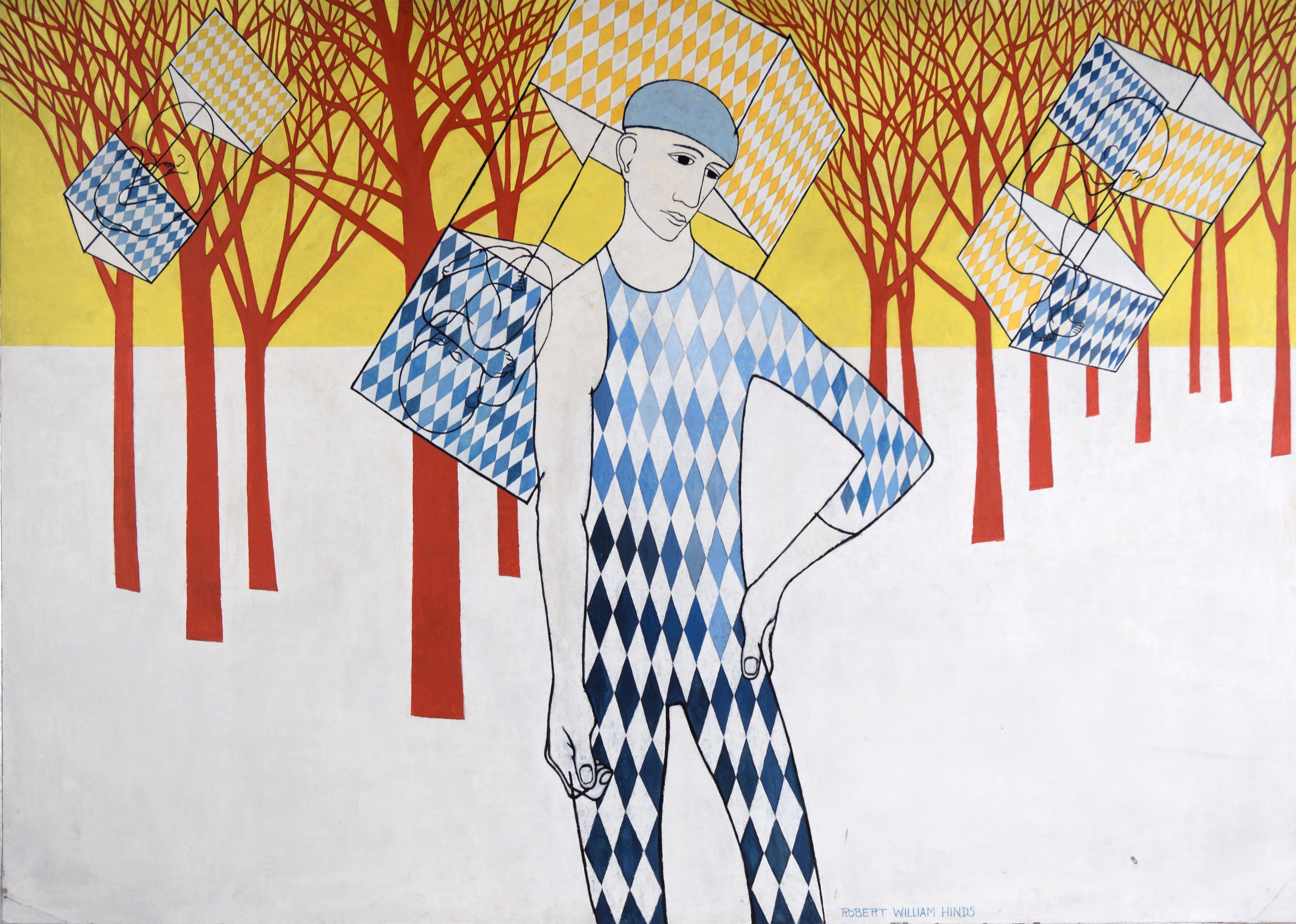 Retrato surrealista a gran escala en acrílico sobre tabla - Painting de Robert William Hinds