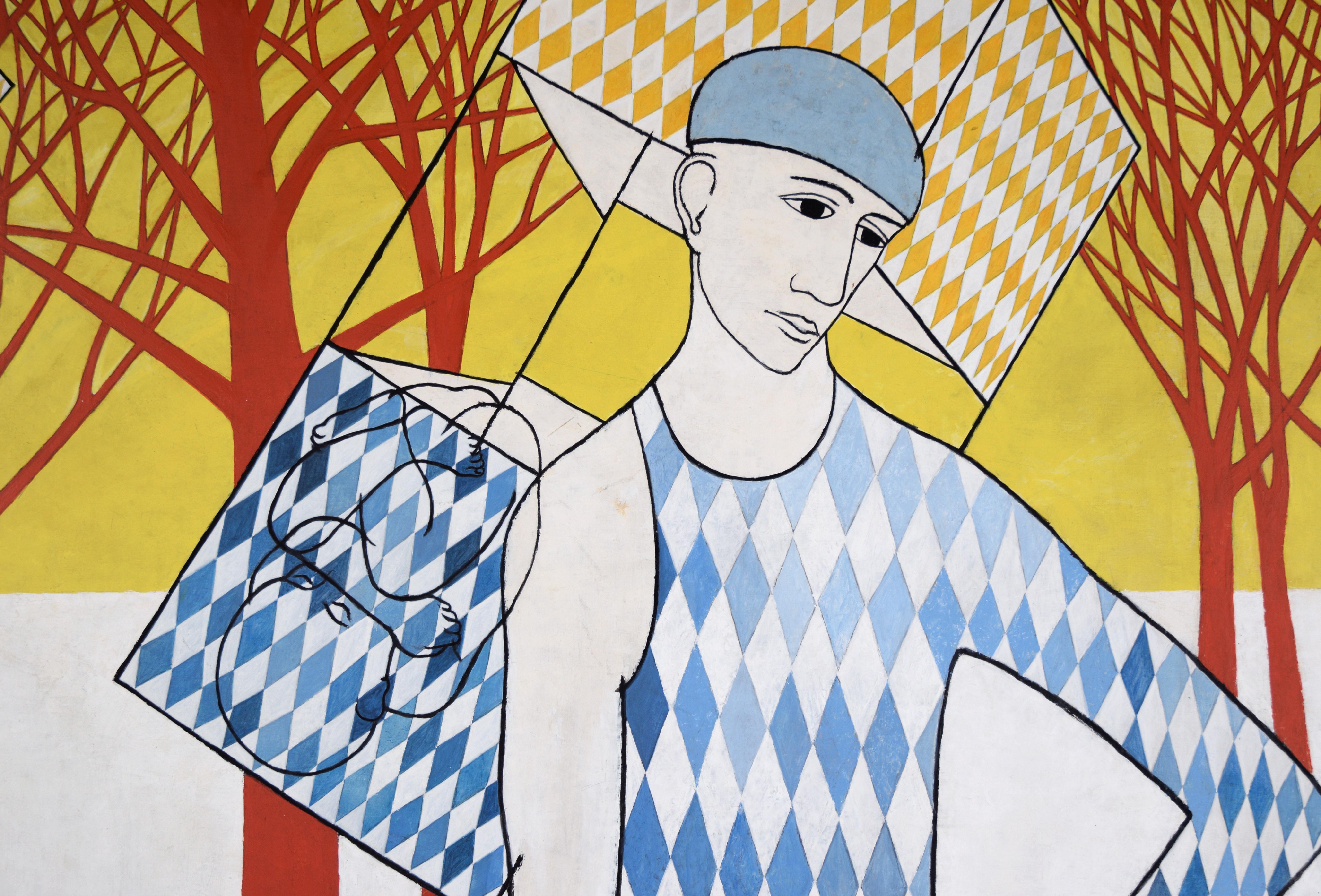 Retrato surrealista a gran escala en acrílico sobre tabla - Landscape Painting Marrón de Robert William Hinds