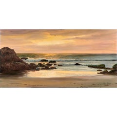 Retro Robert Wood 'Golden Splendor' Seascape Landscape Painting