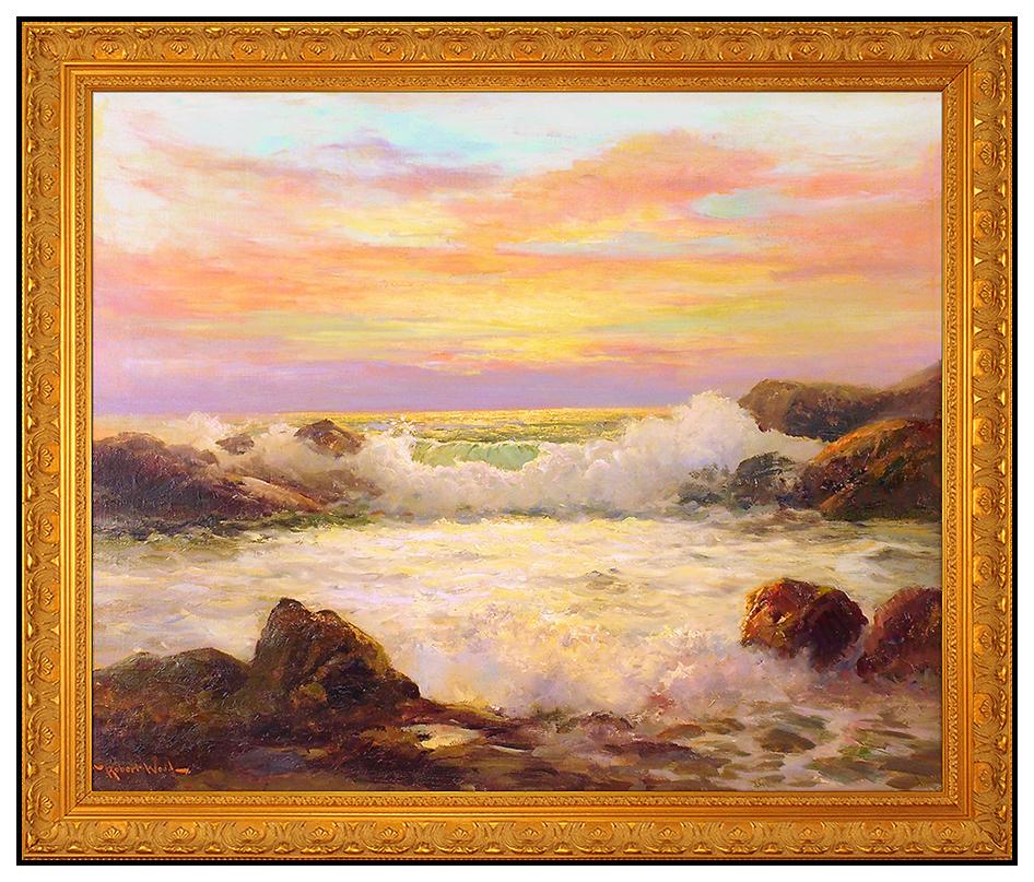 Robert William Wood Landscape Painting - Robert Wood Large Original Painting Oil On Canvas Sunset Seascape Signed Artwork