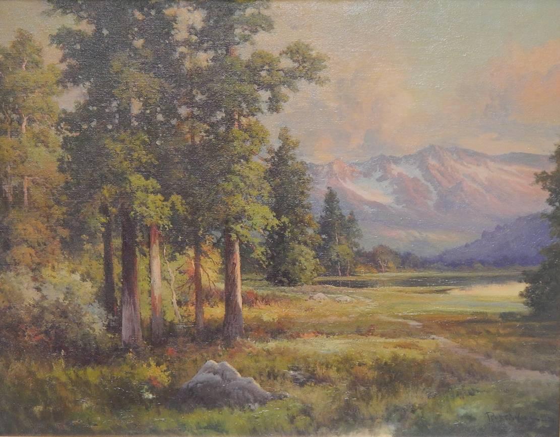 Tramonto nella Sierra 1942 - Paesaggio montano della California - Painting Impressionismo americano di Robert William Wood