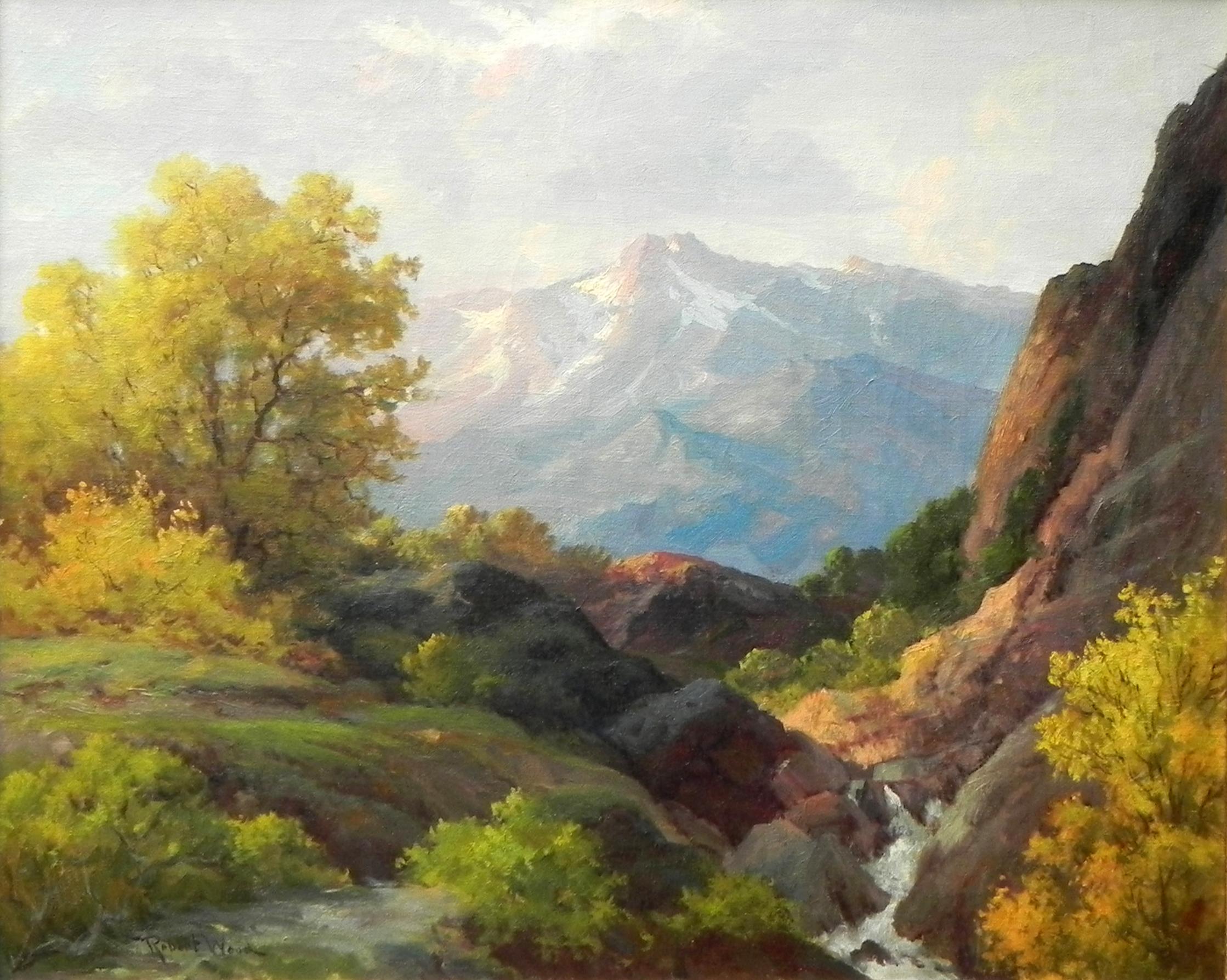 "Topanga Canyon", Robert Wood, olio originale su tela, paesaggio, 25x30 pollici.