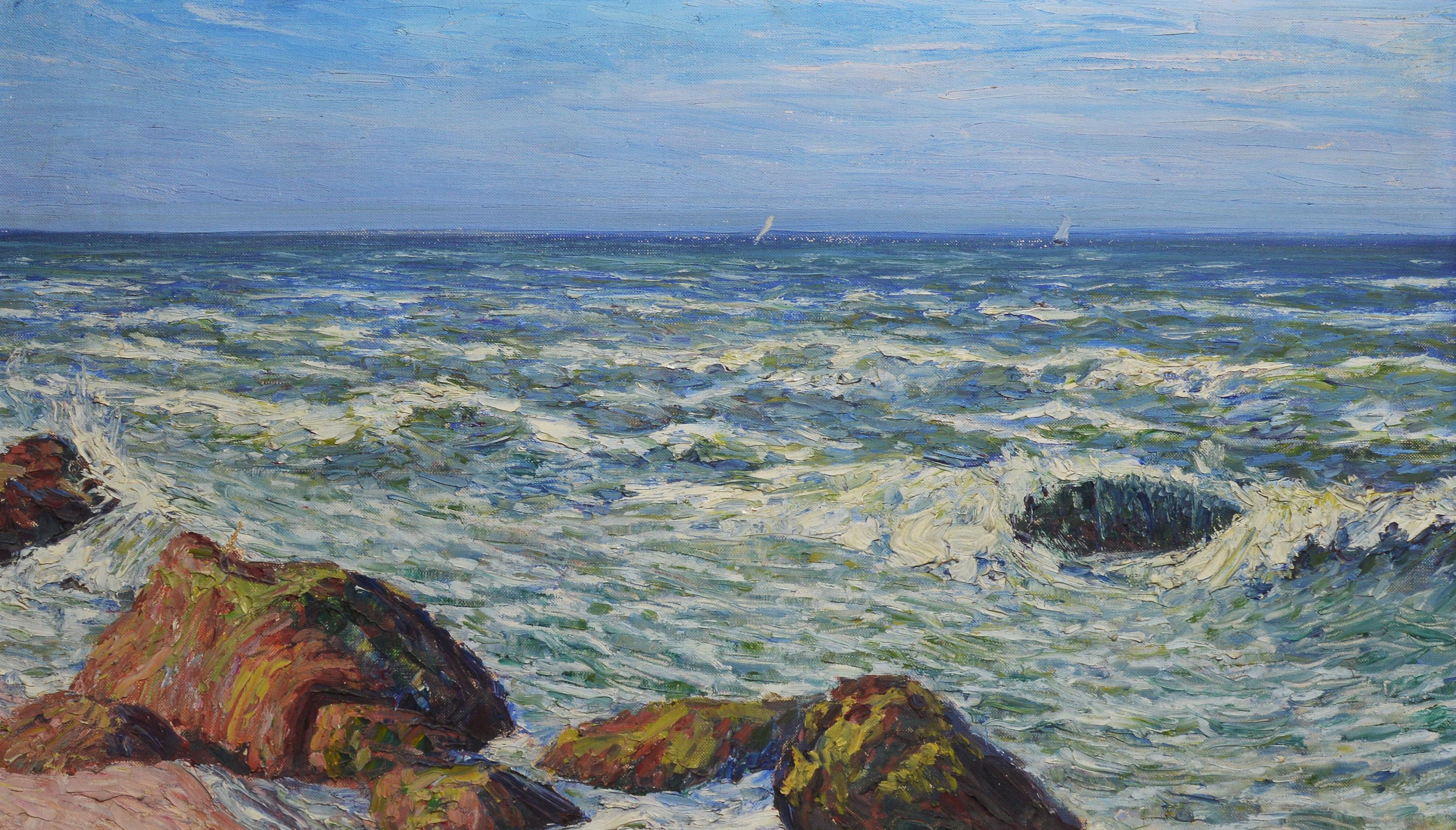 Large Impressionist seascape by Robert F Williams (1881 - 1972).  Oil on canvas, circa 1930.  Signed.  Displayed in a period giltwood frame.  Image size, 30