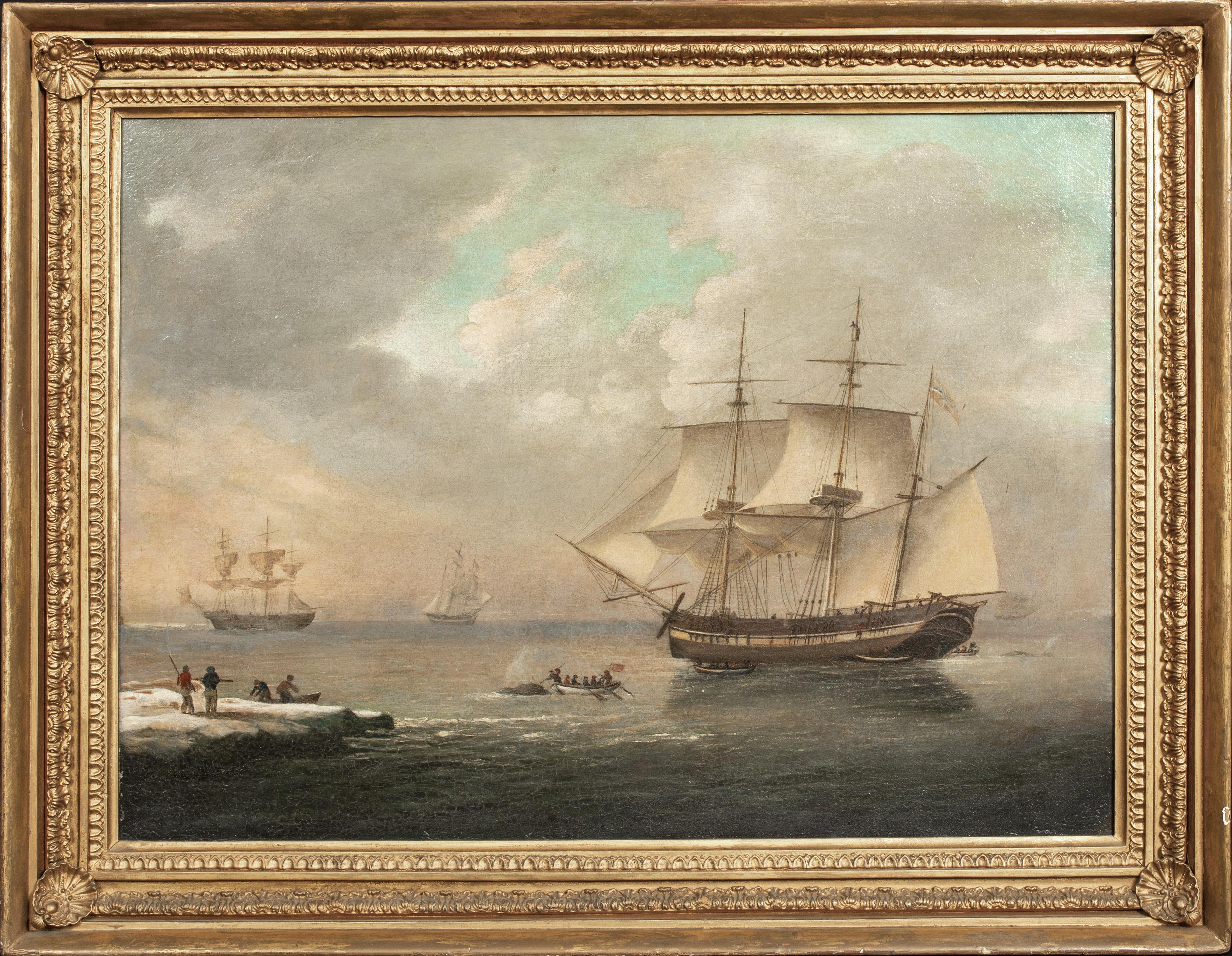 Robert Willoughby Of Hull Landscape Painting - British Ships Whaling In The Artic, 18th Century