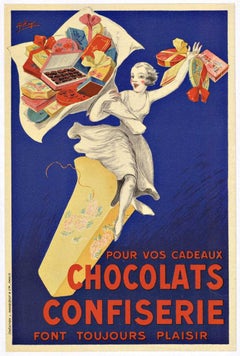 Original Chocolats Confiserie vintage French antique chocolate poster
