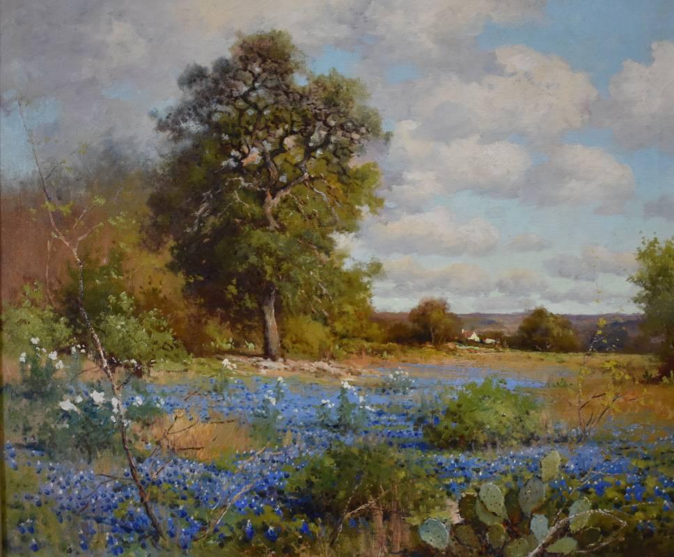 Robert William Wood Landscape Painting - "Bluebonnets Texas Hill Country"  Circa 1930s 