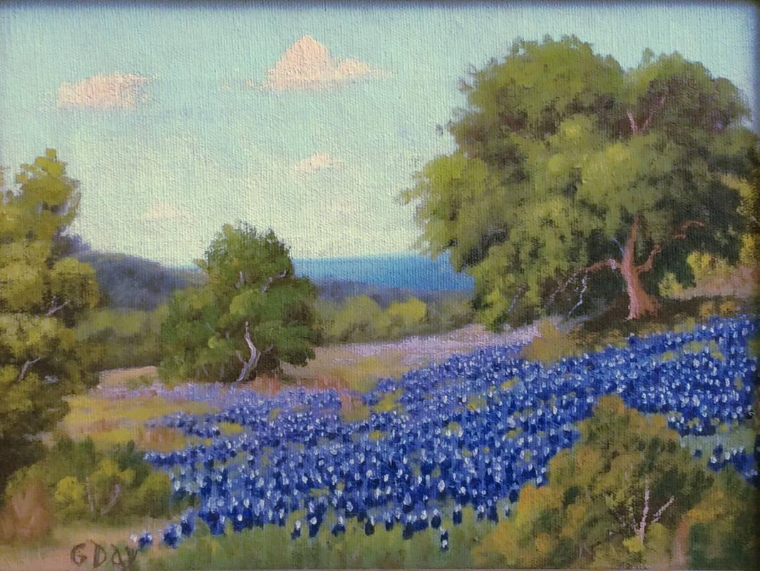Robert William Wood Landscape Painting - "Bluebonnets Texas Hill Country"  Rare G. Day Signature