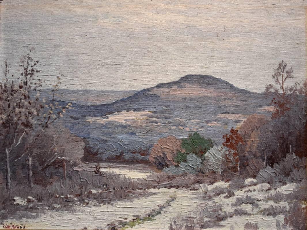 Robert William Wood Landscape Painting - "Winter in Texas"  Circa 1930 South TEXAS snow scene 