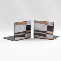 Robert Wuersch 1950s Modernist Enamel on Copper Bookends