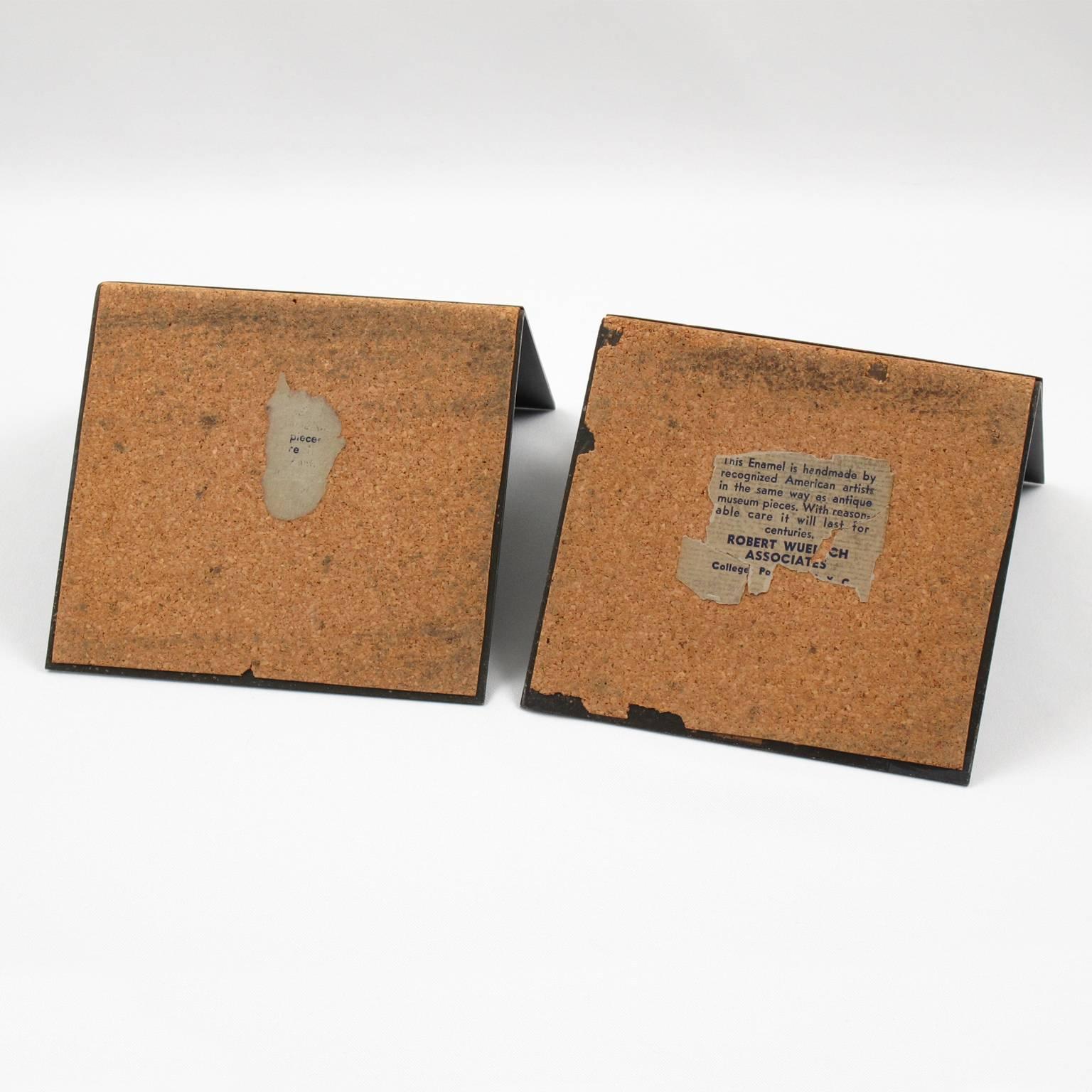 Milieu du XXe siècle Robert Wuersch 1950s Modernist Enamel on Copper Bookends (serre-livres)