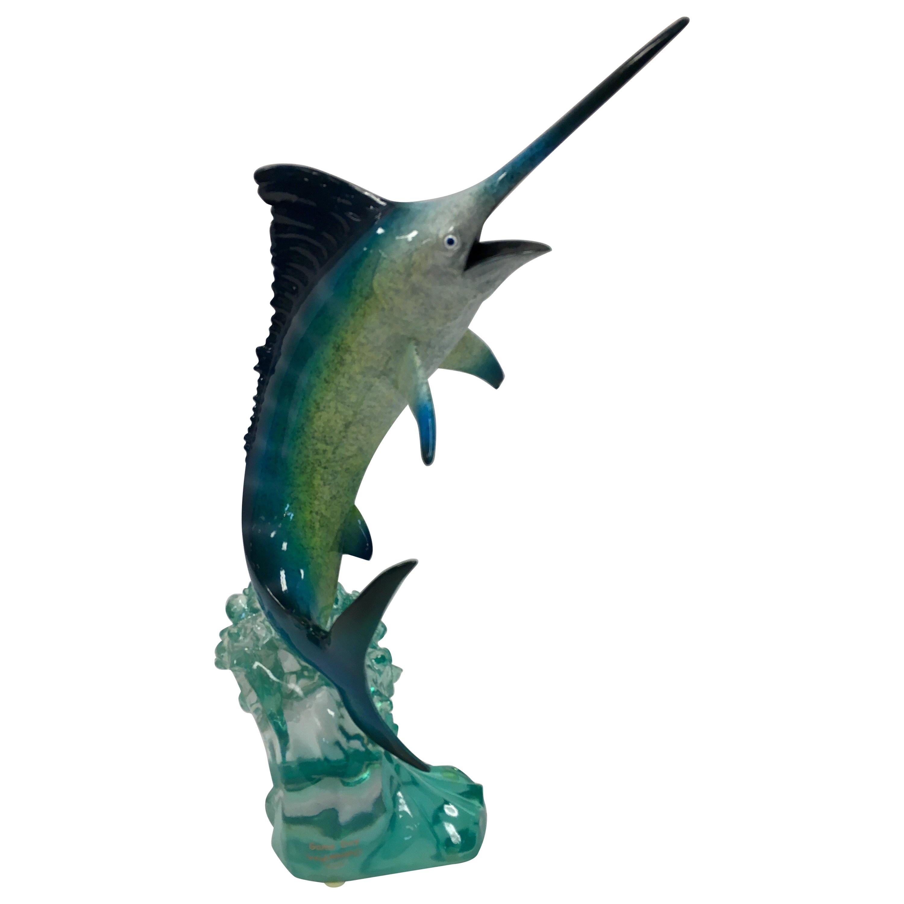 Robert Wyland Lucite Marlin Saifish Fish Sculpture