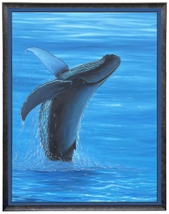 Robert Wyland Original Painting Large Oil On Canvas Blue Whale Breach Signed Sea