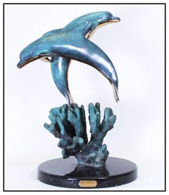 Robert Wyland Large Dolphin Bronze Sculpture Signed Children Of The Sea Artwork