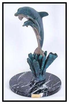 Vintage Robert Wyland Ocean Child Bronze Sculpture Signed Dolphin Marine Wildlife Animal